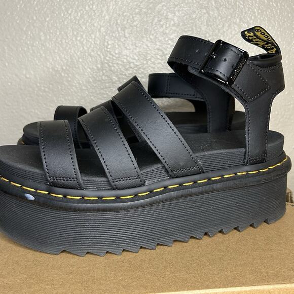 Dr. Martens Blaire Quad Platform Black Hydro Leather Sandals Women’s size 10 - Picture 7 of 15
